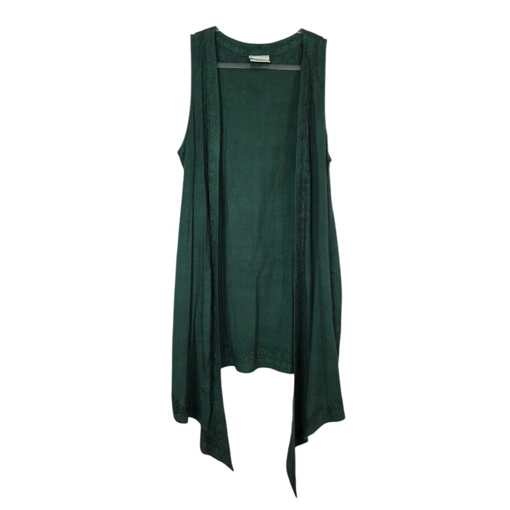 HolyClothing Womens XL/1X Vest Green Embroidered Handkerchief Hem Boho Renfaire